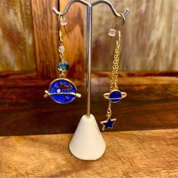 The Cat in The Moon The Stars and Saturn Mix Matched Earrings - Picture 3 of 5